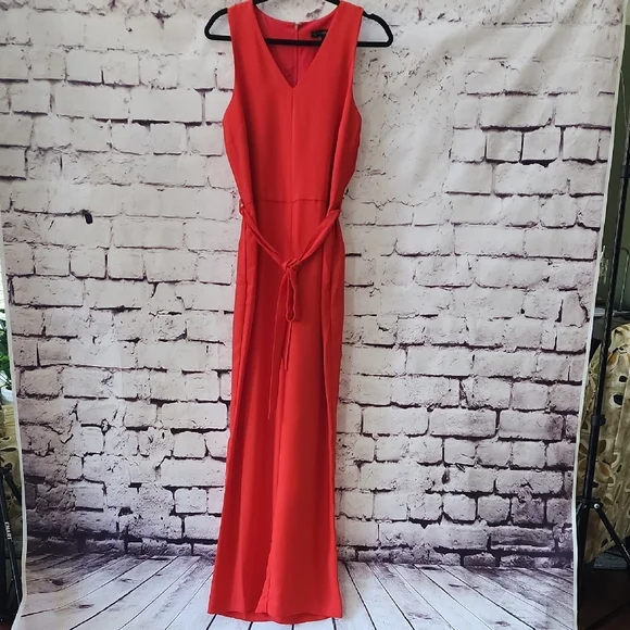 Banana Republic Red Sleeveless V-Neck Jumpsuit Size 4 Elegant Vibrant Long EUC - Picture 1 of 8